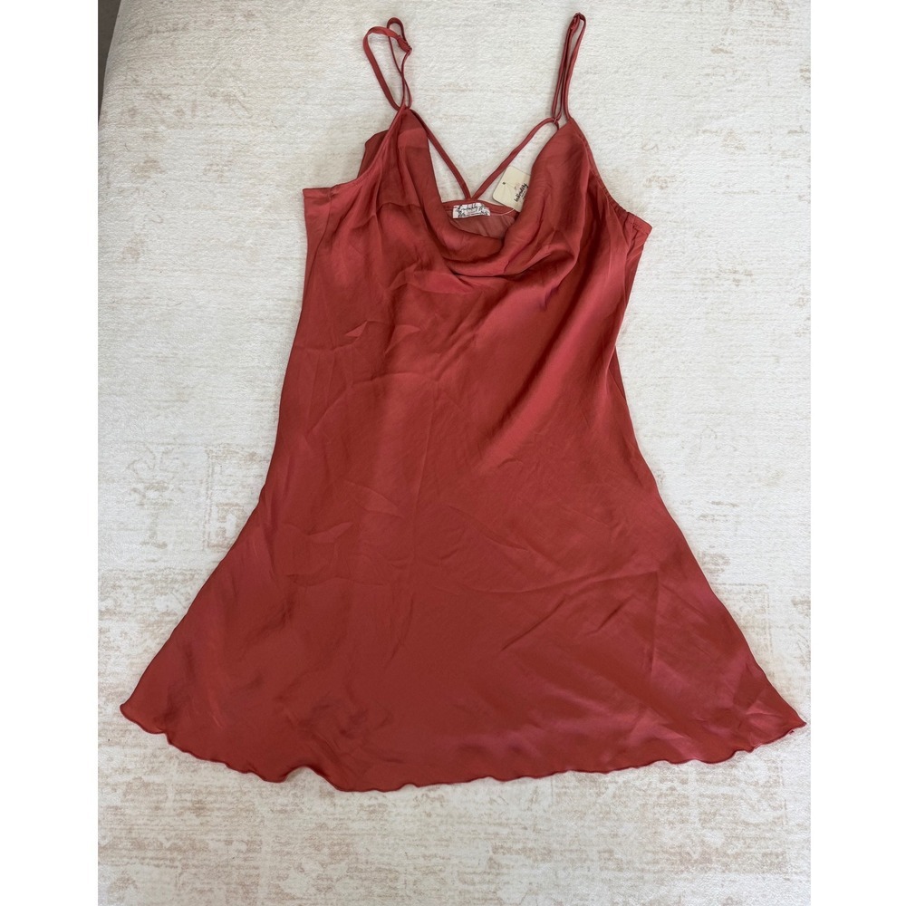 NWT Intimately Free People Cowl Neck Slip Dress Pink Rose Lettuce Edge